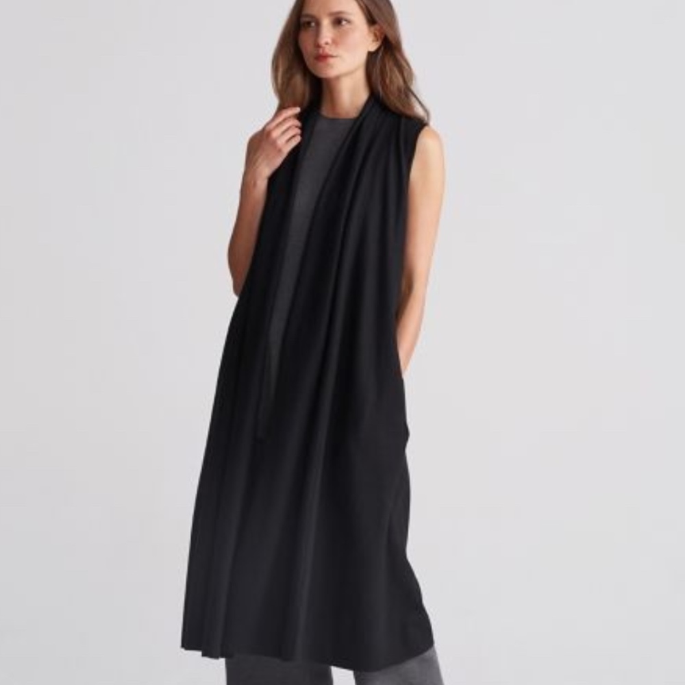 Eileen Fisher Shawl Collar Long Boiled Wool Vest